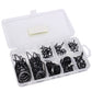 Fishing rod guide ring accessory set in clear open case, assorted black loops