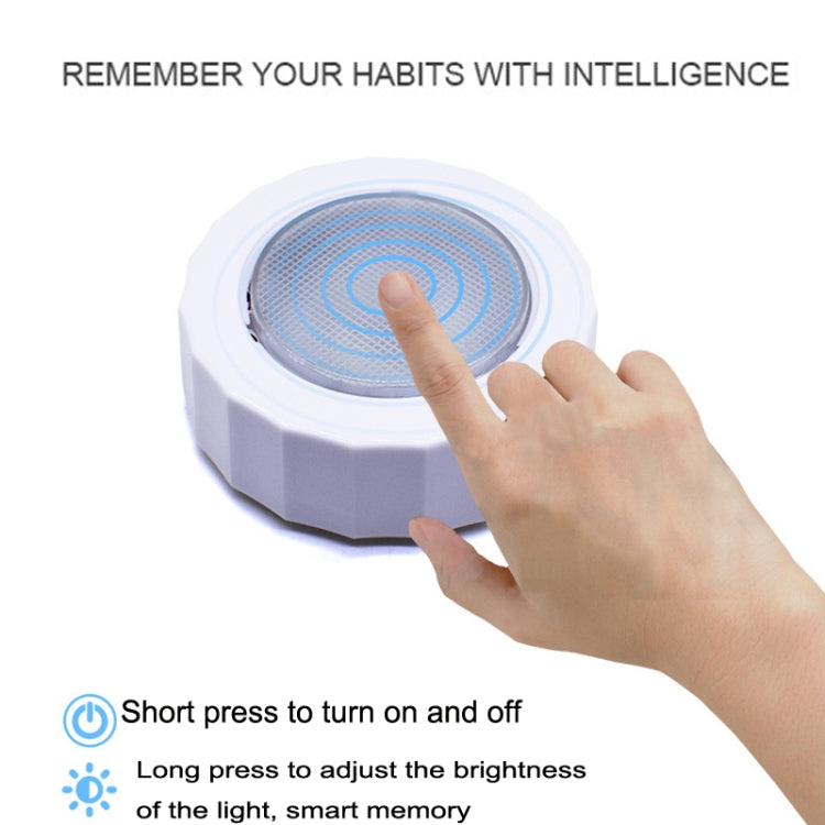 White octagonal LED reading light with finger pressing the top control