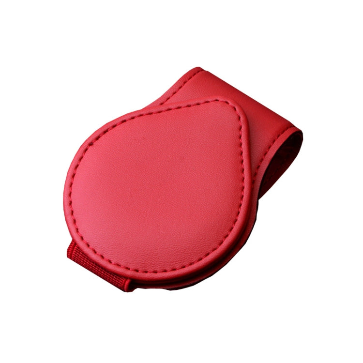 Car sun visor clip with red leather-style glasses storage pouch