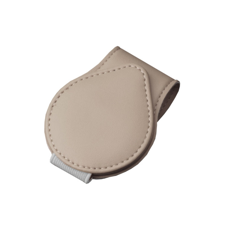 Car sun visor clip with beige leather-style glasses storage pouch
