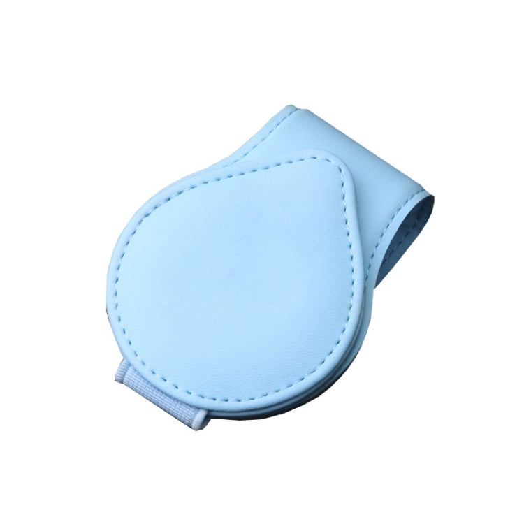 Car sun visor clip with light blue leather-style glasses storage pouch