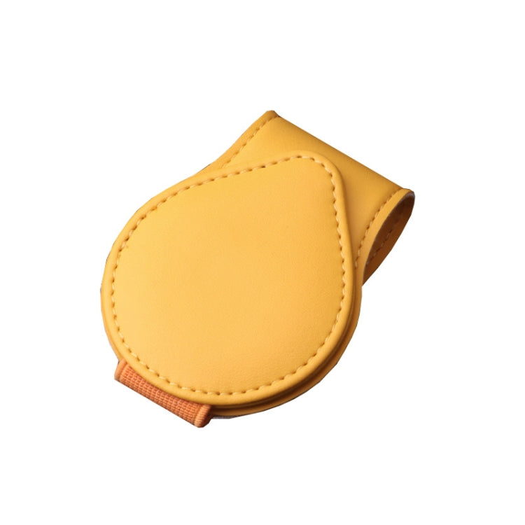 Car sun visor clip with yellow leather-style glasses storage pouch