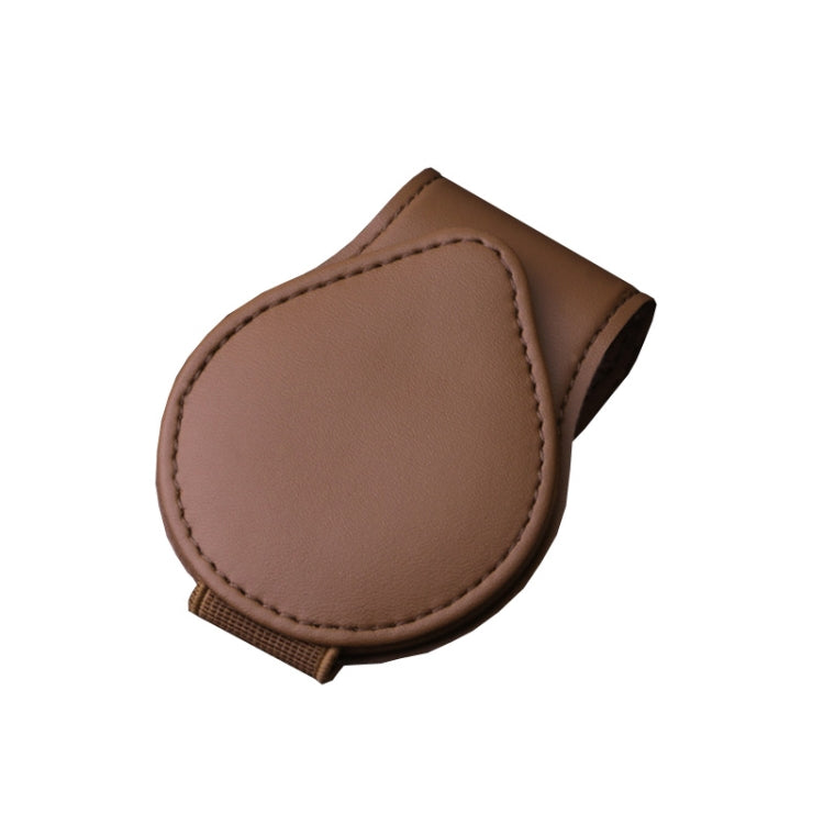 Car sun visor clip with brown leather-style glasses storage pouch