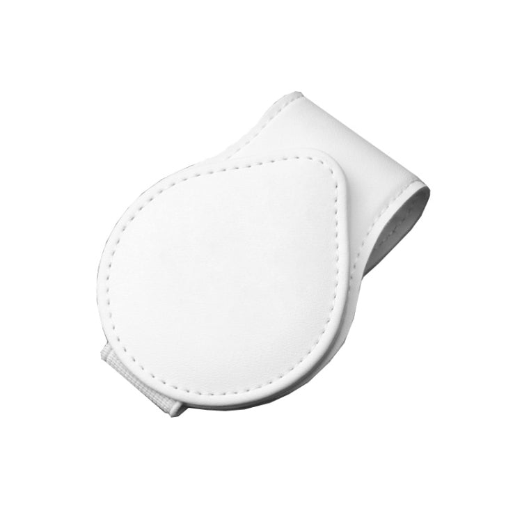 Car sun visor clip with white leather-style glasses storage pouch