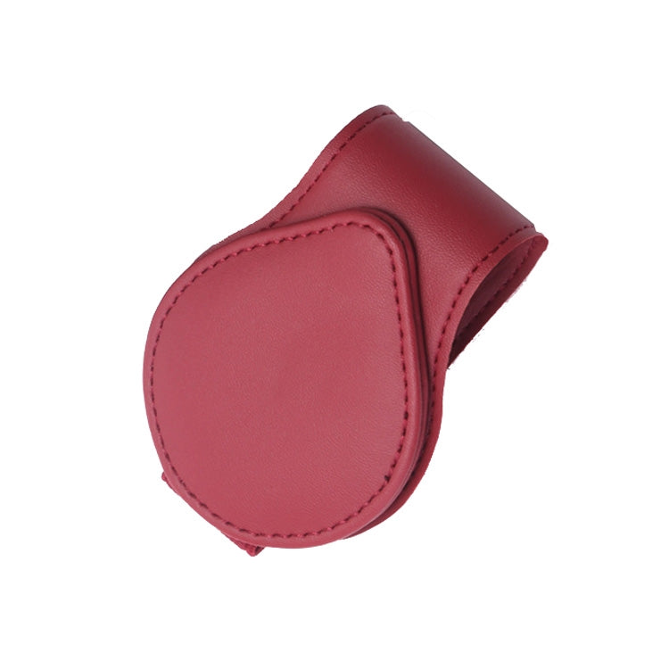 Car sun visor clip with dark red leather-style glasses storage pouch