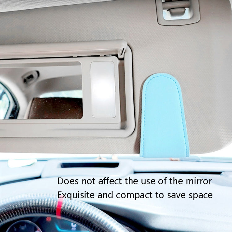 Car sun visor glasses clip storage, light blue pouch clipped on car sun visor