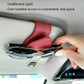 Car sun visor glasses clip storage, red pouch with glasses being clipped by hand