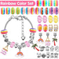 Rainbow charm bracelet with silver chain, colorful beads, heart and animal charms