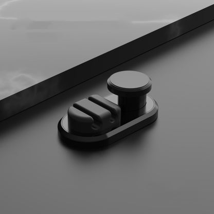 Black adhesive car cable storage hook set with round base and cable clip prongs
