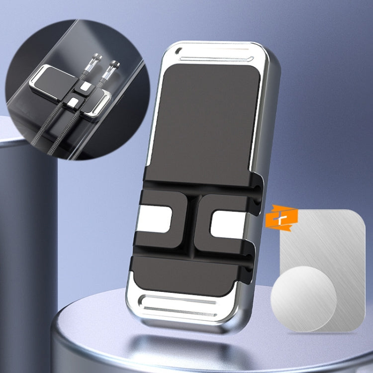 Magnetic car phone holder bracket with cable organizer, silver