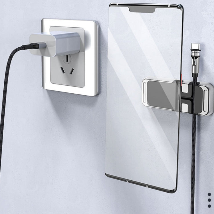 Magnetic car phone holder bracket with charging cable storage, silver