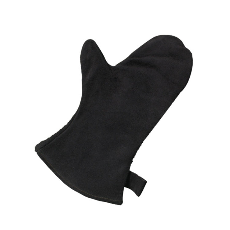 Black heat-insulating leather BBQ glove with thumb and extended cuff