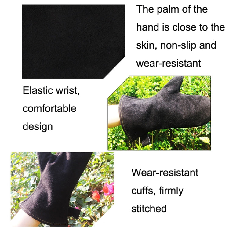 Black heat-insulating leather BBQ glove with elastic wrist and grip palm