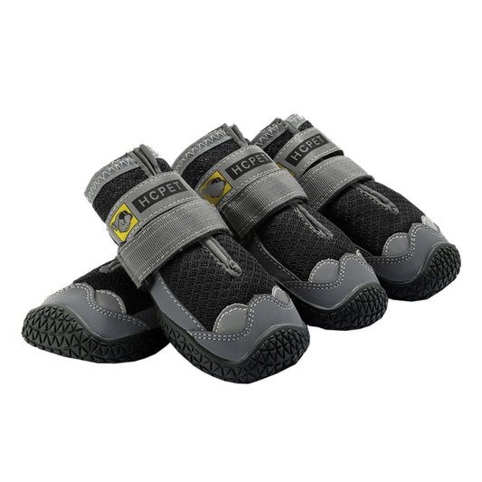 Gray breathable dog shoes set with hook-and-loop straps and textured grippy soles (HCPET)