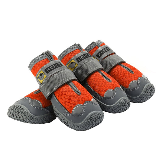 Orange breathable dog shoes set with hook-and-loop straps and textured grippy soles (HCPET)