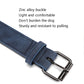 Blue double-layer dog collar strap with metal buckle and stitched edge