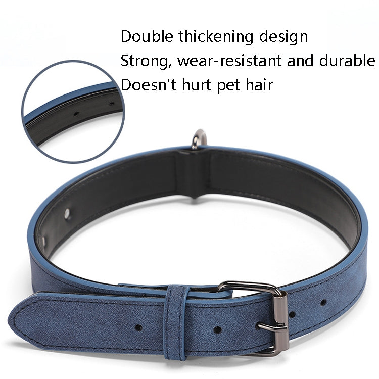 Blue double-layer dog collar with silver buckle and reinforced strap