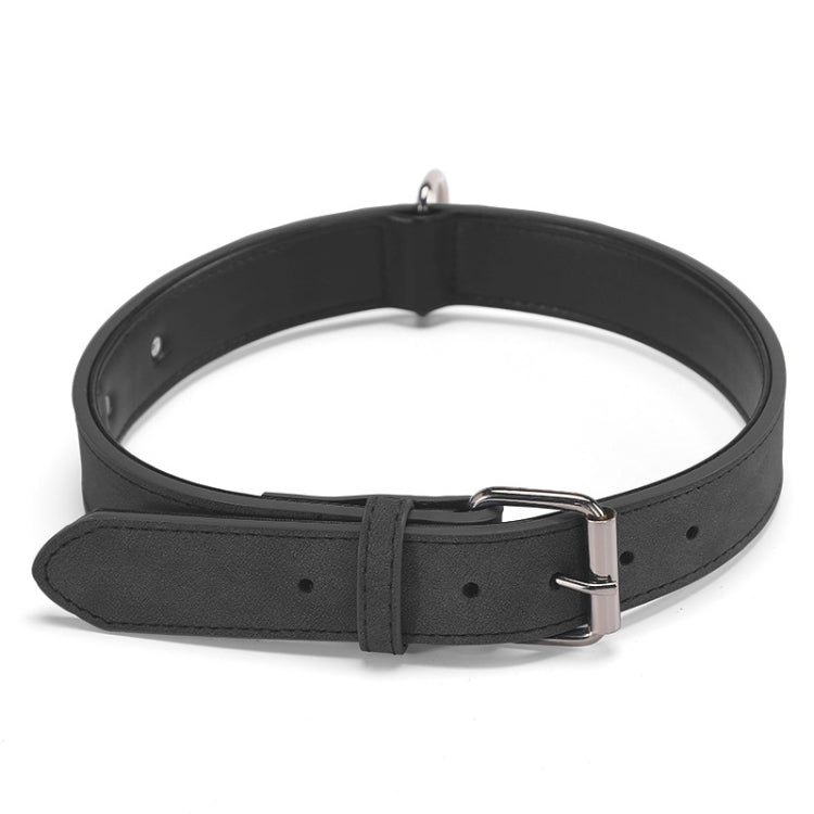 Black double-layer dog collar with silver metal buckle and D-ring
