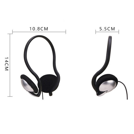 Wired headset with padded ear cups and 3.5mm audio plug, size shown