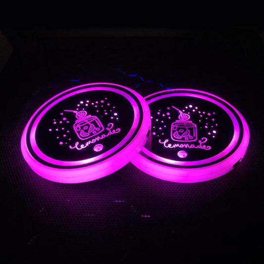 Pair LED smart cup slot coaster lights with purple ring cat-paw pattern