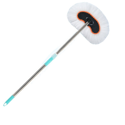 Telescopic soft wool car washing mop with round white brush head and orange edge