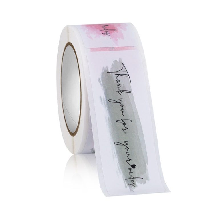 Rectangle sticker seal label roll with gray watercolor and black "thank you" script