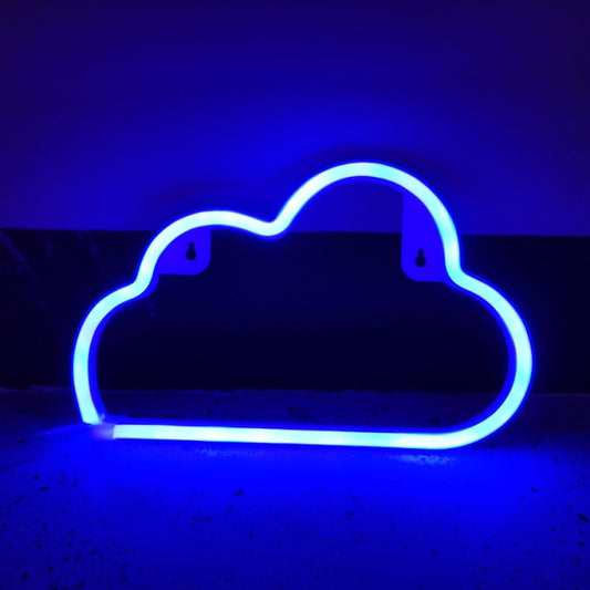 Blue neon LED cloud night light decoration with two hanging hooks