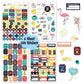 Set of colorful planner stickers on 4 sheets, multiple icon designs