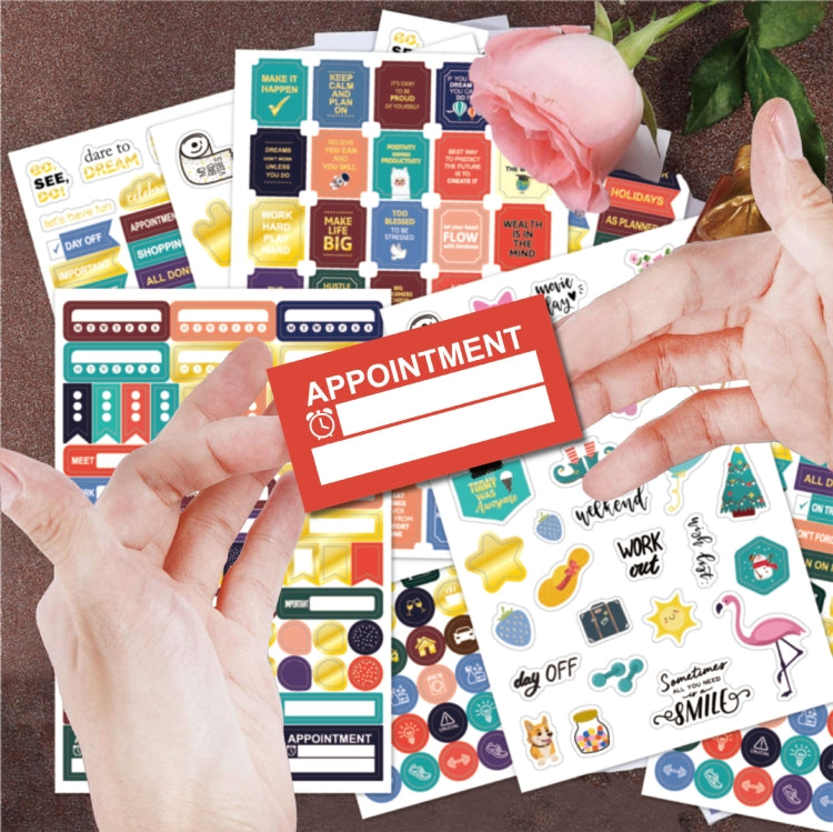 Appointment-themed colorful planner sticker sheet with schedule icons