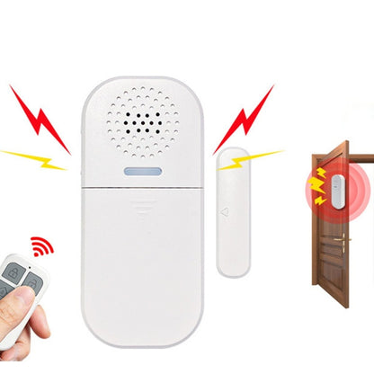 White wireless magnetic door alarm with speaker grille and red indicator light.