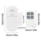 White door alarm and remote key fob, with overall size markings visible.