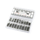 Stainless steel double-flange spring bar set in clear plastic storage box