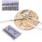 Stainless steel spring bars set, shown with watch movement and clear storage case