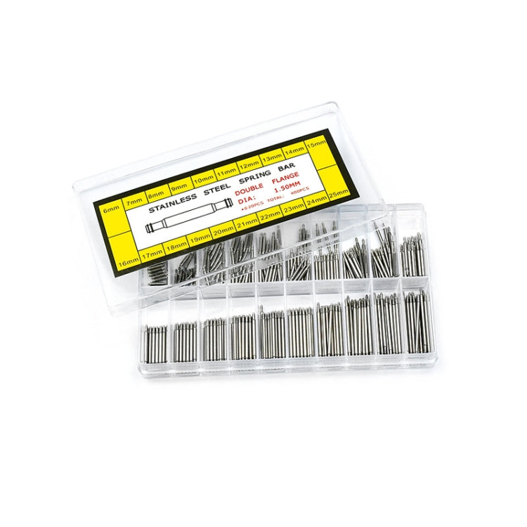 Stainless steel spring bars assorted in two clear boxes with yellow size label