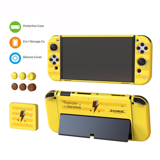 Yellow protective case set for Nintendo Switch OLED with silicone covers and storage
