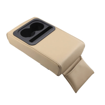 Beige rear seat car armrest box with built-in cup holder insert