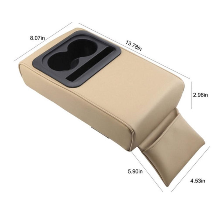Beige rear seat armrest box with cup holder insert and padded armrest