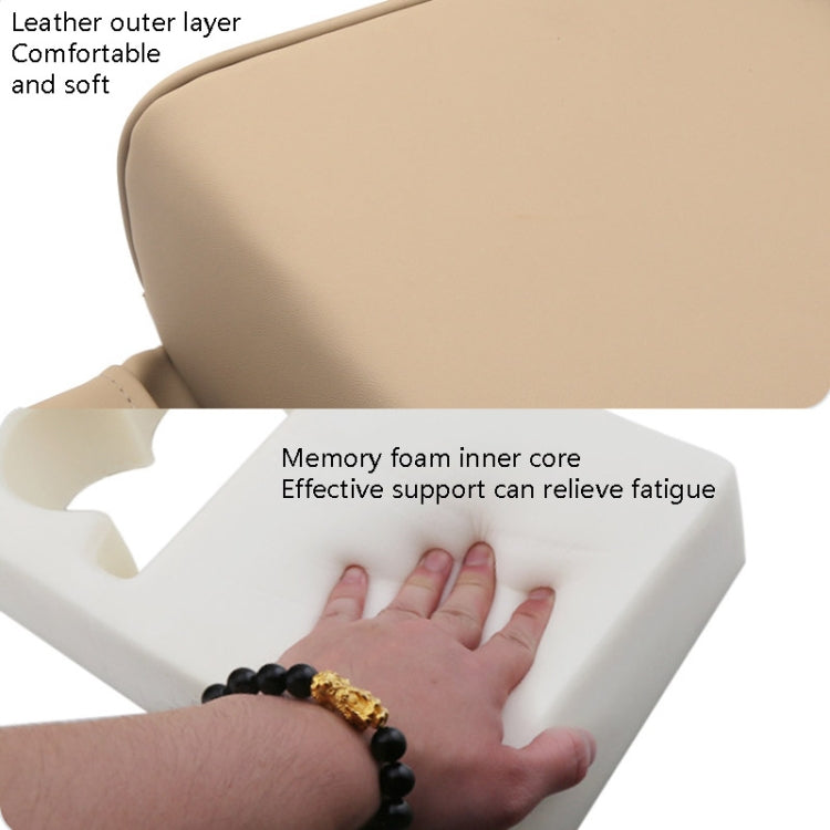 Beige armrest box cover with soft padded surface and inner foam core