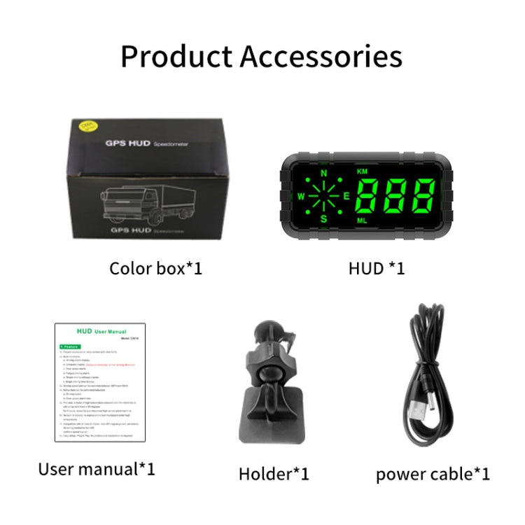Car HUD speed display accessories set: HUD unit, holder, power cable, and user manual