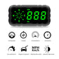 Car HUD speed display with green digits and icons for driving speed, compass, distance, and time