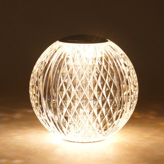 Warm white acrylic crystal ball USB night light with faceted diamond pattern, lit