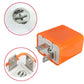 Orange LED turn signal relay with socket and metal contacts, close-up
