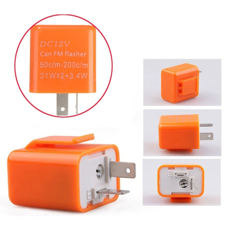 Orange LED turn signal relay with two-pin connector and metal mounting tab