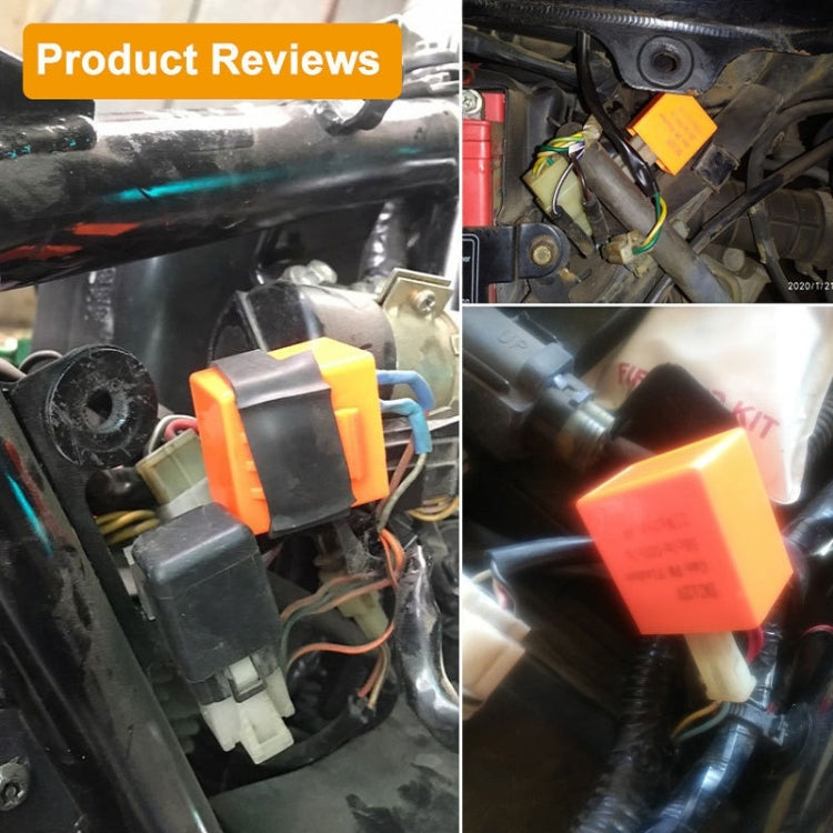 Orange LED turn signal relay installed in motorcycle wiring harness