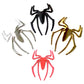 3D metal spider car stickers showing silver, black, gold, and red spider shapes