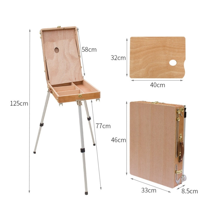 Wooden portable sketch box easel with easel legs and built-in tray for drawing