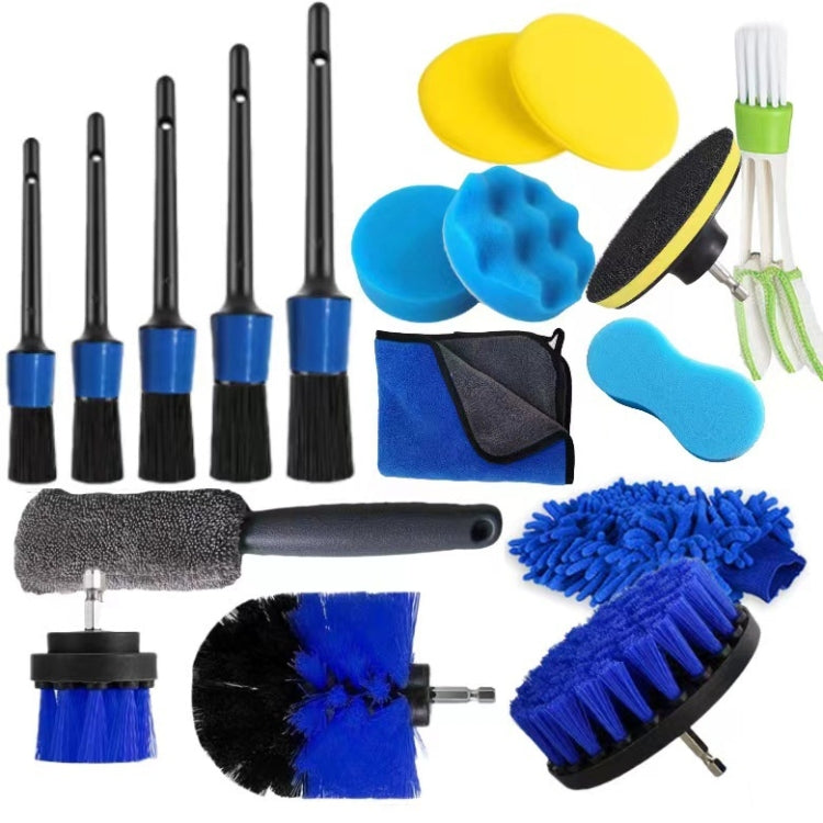 Multi-function cleaning electric drill brush set with blue scrubbing brush heads and sponges