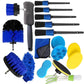 18-piece drill brush attachment kit with foam pads, scrub brushes, and microfiber heads