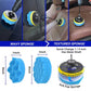 Electric drill brush with yellow and blue sponge pads on a hex metal shaft