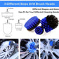Drill brush heads kit with blue bristle brushes in different shapes and sizes